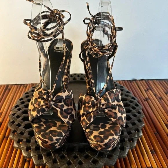 Gianni Bini Sz 9 Ankle-Strap High Heels Platform Leopard - Picture 5 of 10